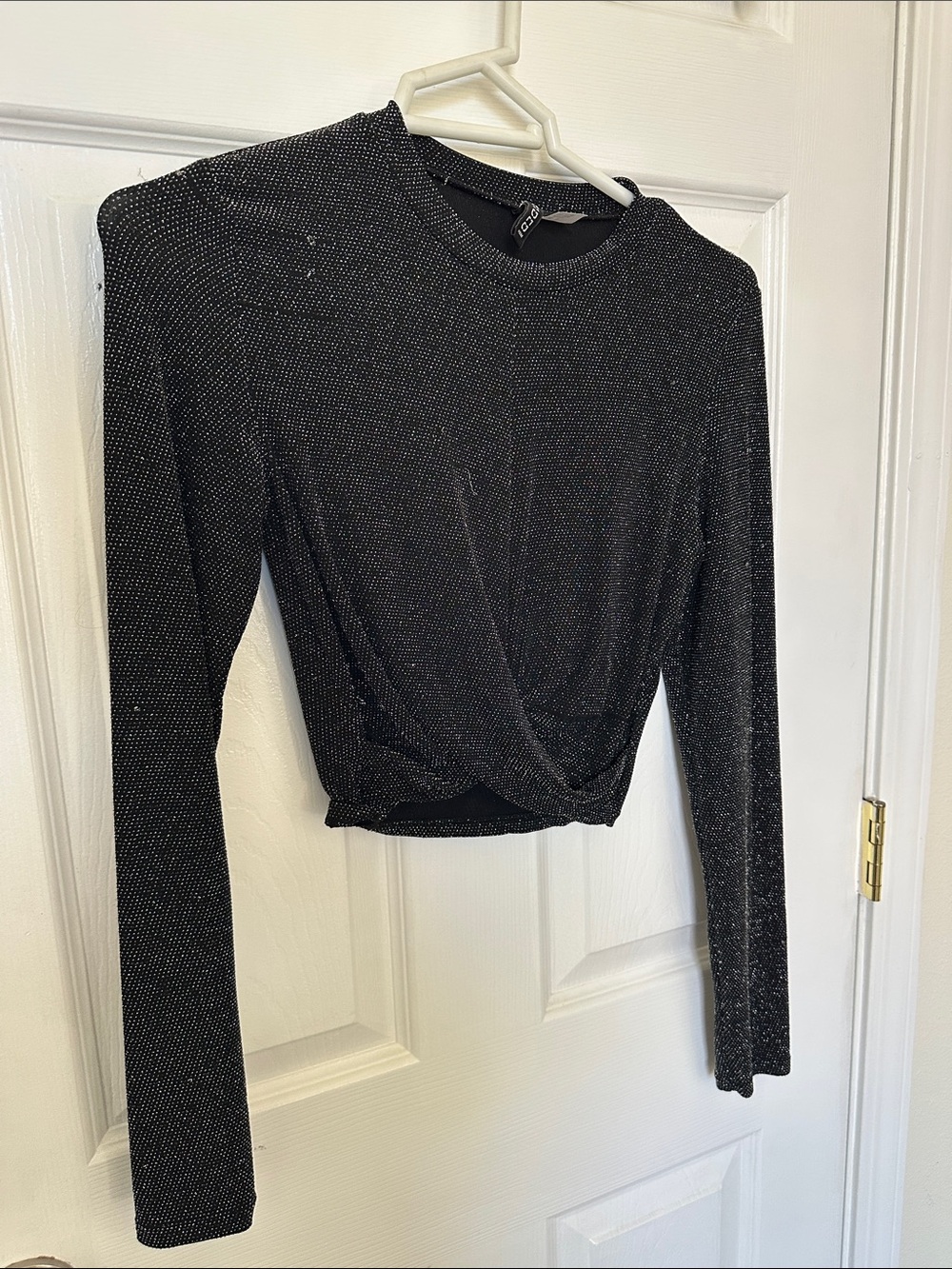 H&M Divided Black Sparkle Twist-Front Long Sleeve Top